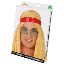 Pánska blond parochňa hippie s čelenkou